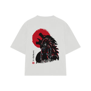 Playera streetwear premium de anime y gaming ExtraLife MX, corte boxy oversized drop shoulder heavyweight en color Deep Black y Off-White, moda urbana mexicana de culto.