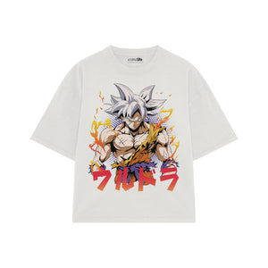 Playera streetwear premium de anime y gaming ExtraLife MX, corte boxy oversized drop shoulder heavyweight en color Deep Black y Off-White, moda urbana mexicana de culto.