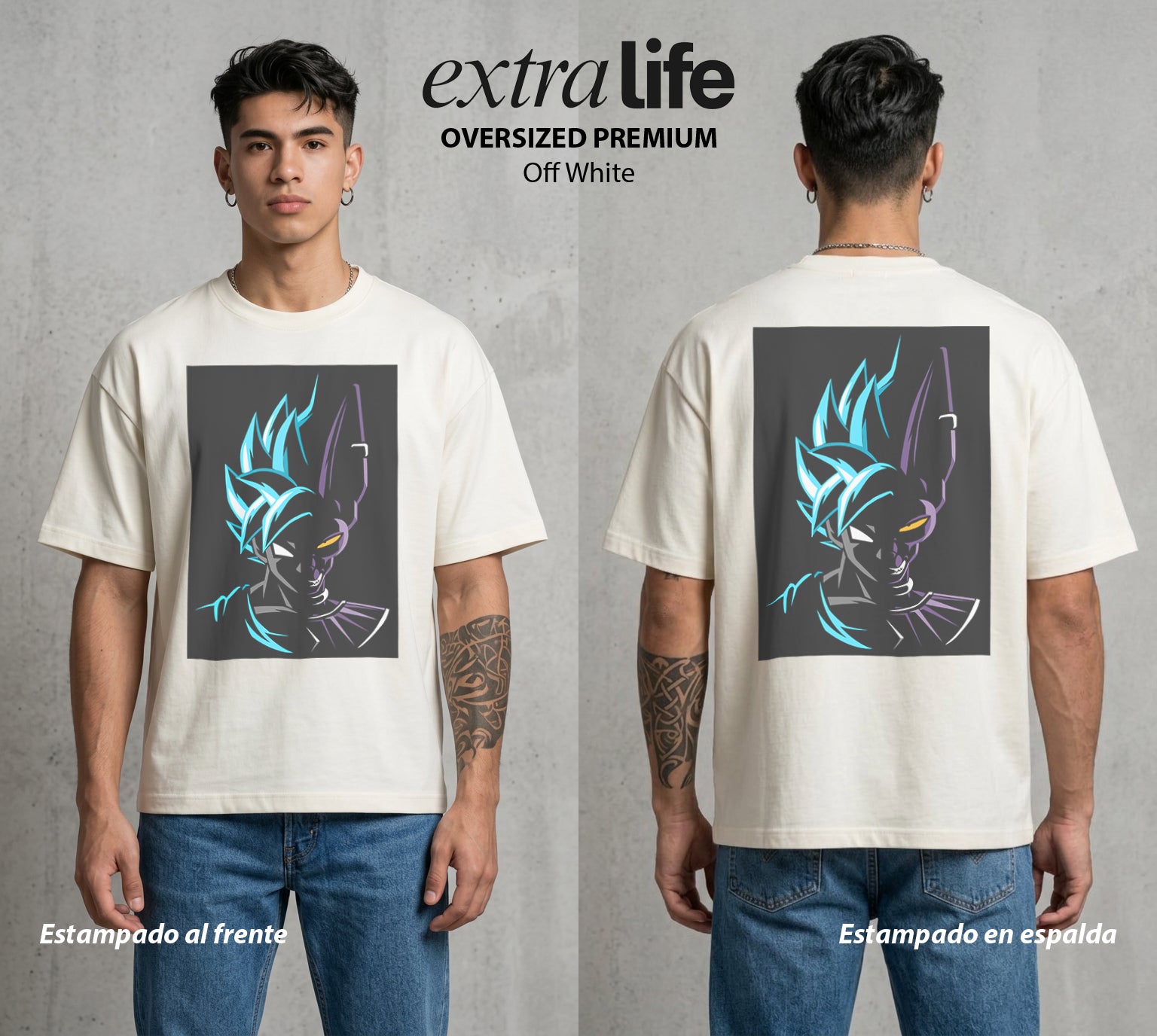 El Poder de las Esferas | Guerrero de las Estrellas #00805 - Playera Oversized Premium | Off White - Foto en modelo