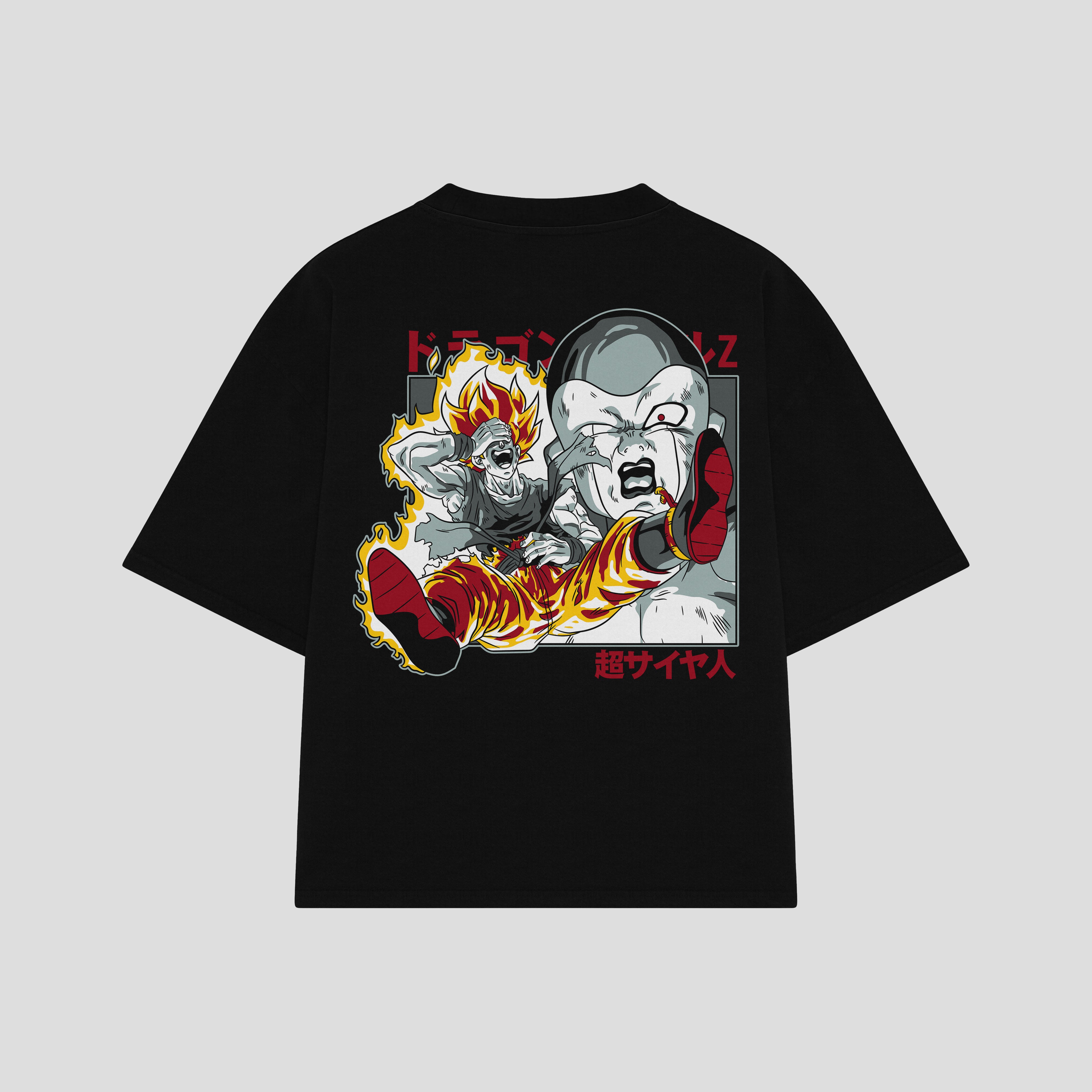 Playera streetwear premium de anime y gaming ExtraLife MX, corte boxy oversized drop shoulder heavyweight en color Deep Black y Off-White, moda urbana mexicana de culto.