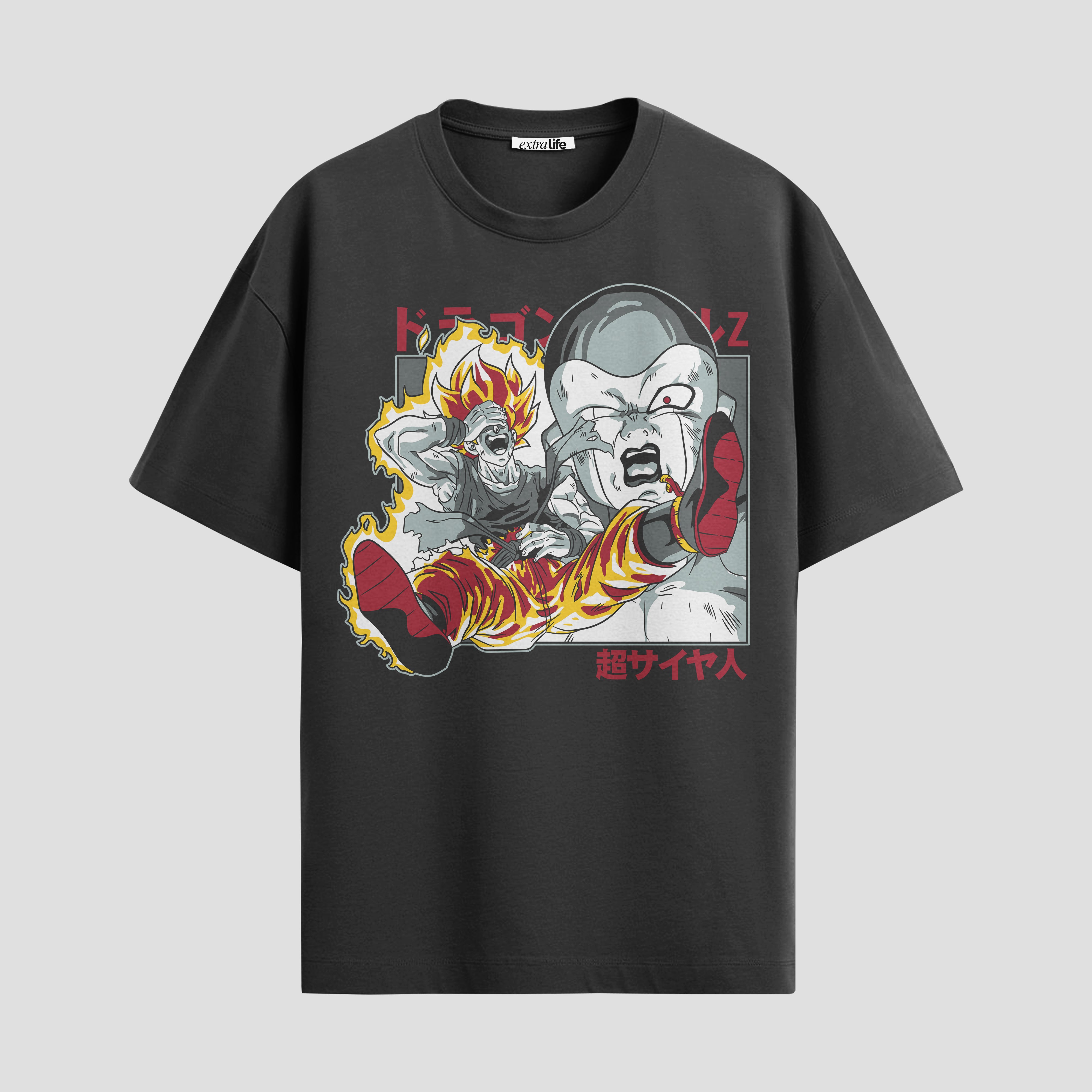 Playera urbana de anime y gaming ExtraLife MX, corte Standard Fit unisex ligero y transpirable en color Deep Black y Pure White, ropa de uso diario para gym y casual.
