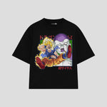Playera streetwear premium de anime y gaming ExtraLife MX, corte boxy oversized drop shoulder heavyweight en color Deep Black y Off-White, moda urbana mexicana de culto.