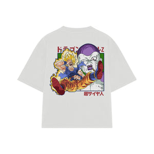 Playera streetwear premium de anime y gaming ExtraLife MX, corte boxy oversized drop shoulder heavyweight en color Deep Black y Off-White, moda urbana mexicana de culto.