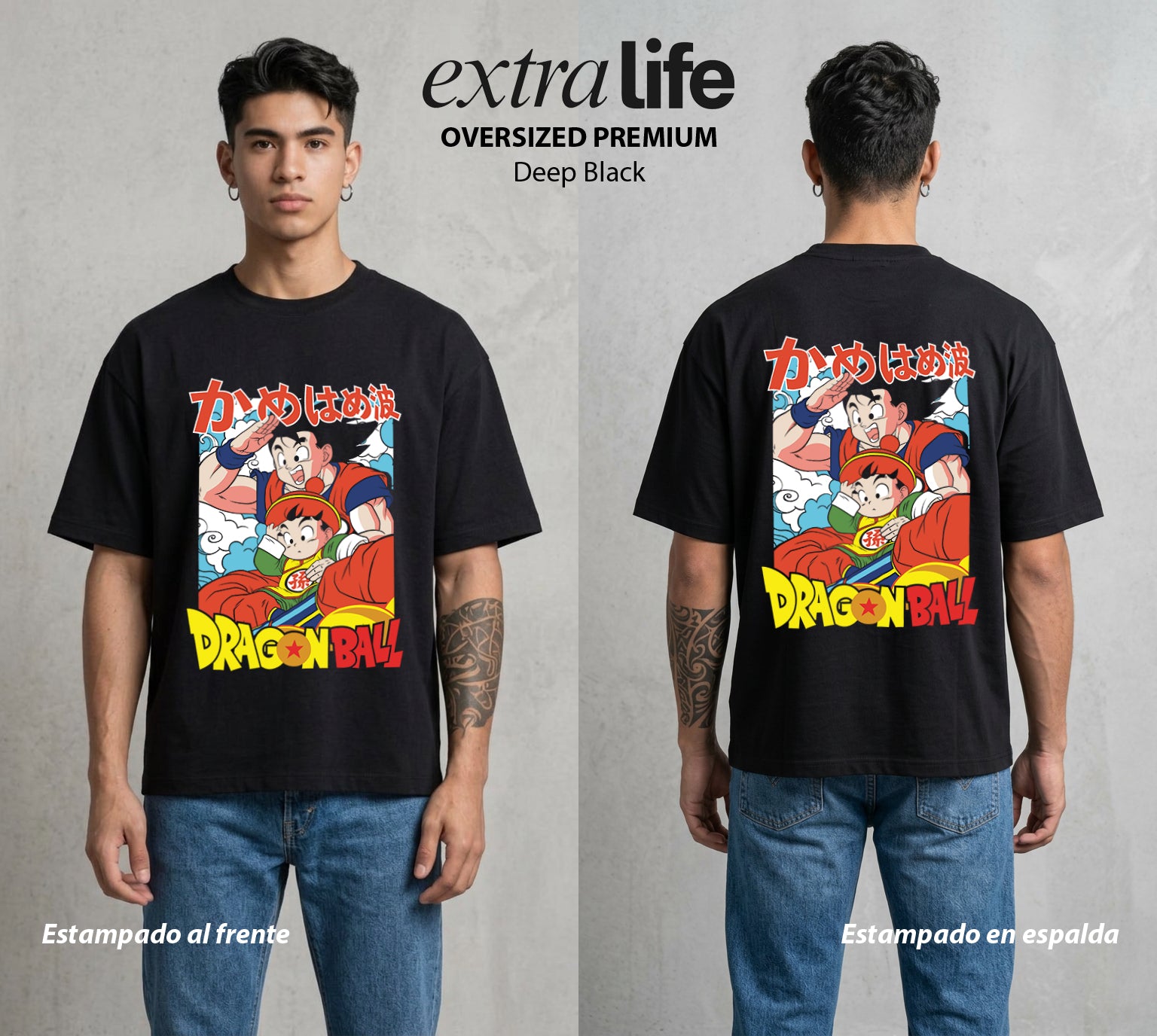 El Poder de las Esferas | El Hijo del Guerrero #00808 - Playera Oversized Premium | Deep Black - Foto en modelo