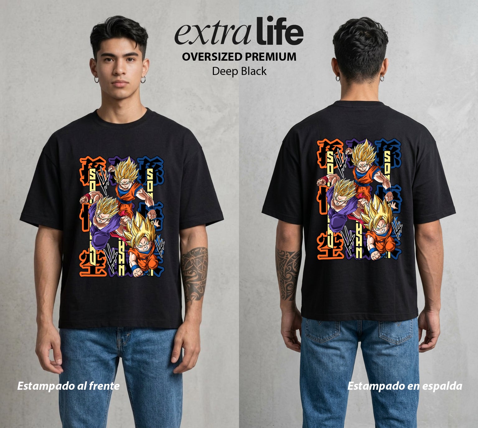 El Poder de las Esferas | El Mini Guerrero #00809 - Playera Oversized Premium | Deep Black - Foto en modelo