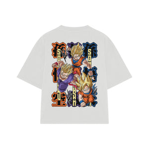 Playera streetwear premium de anime y gaming ExtraLife MX, corte boxy oversized drop shoulder heavyweight en color Deep Black y Off-White, moda urbana mexicana de culto.