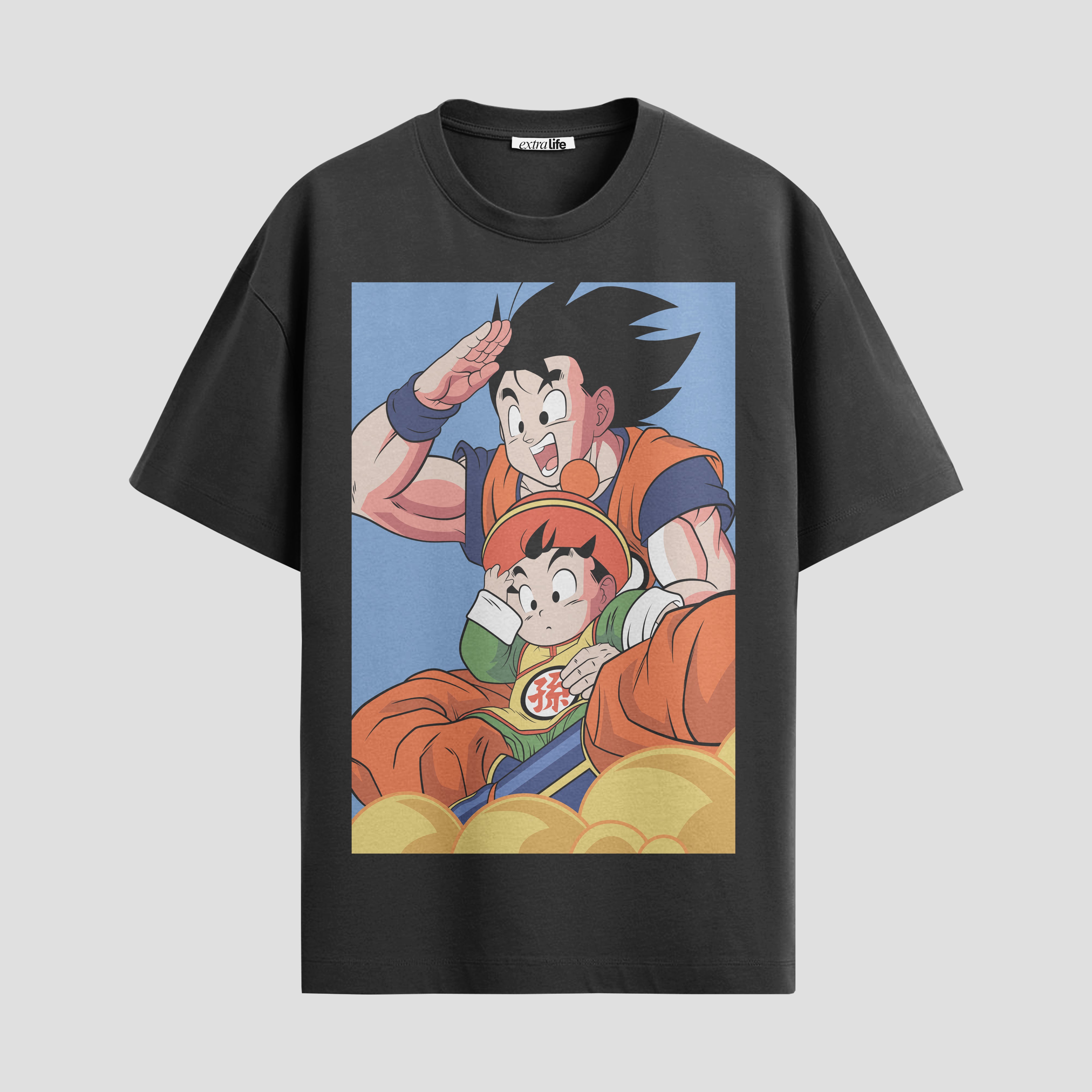 Playera urbana de anime y gaming ExtraLife MX, corte Standard Fit unisex ligero y transpirable en color Deep Black y Pure White, ropa de uso diario para gym y casual.