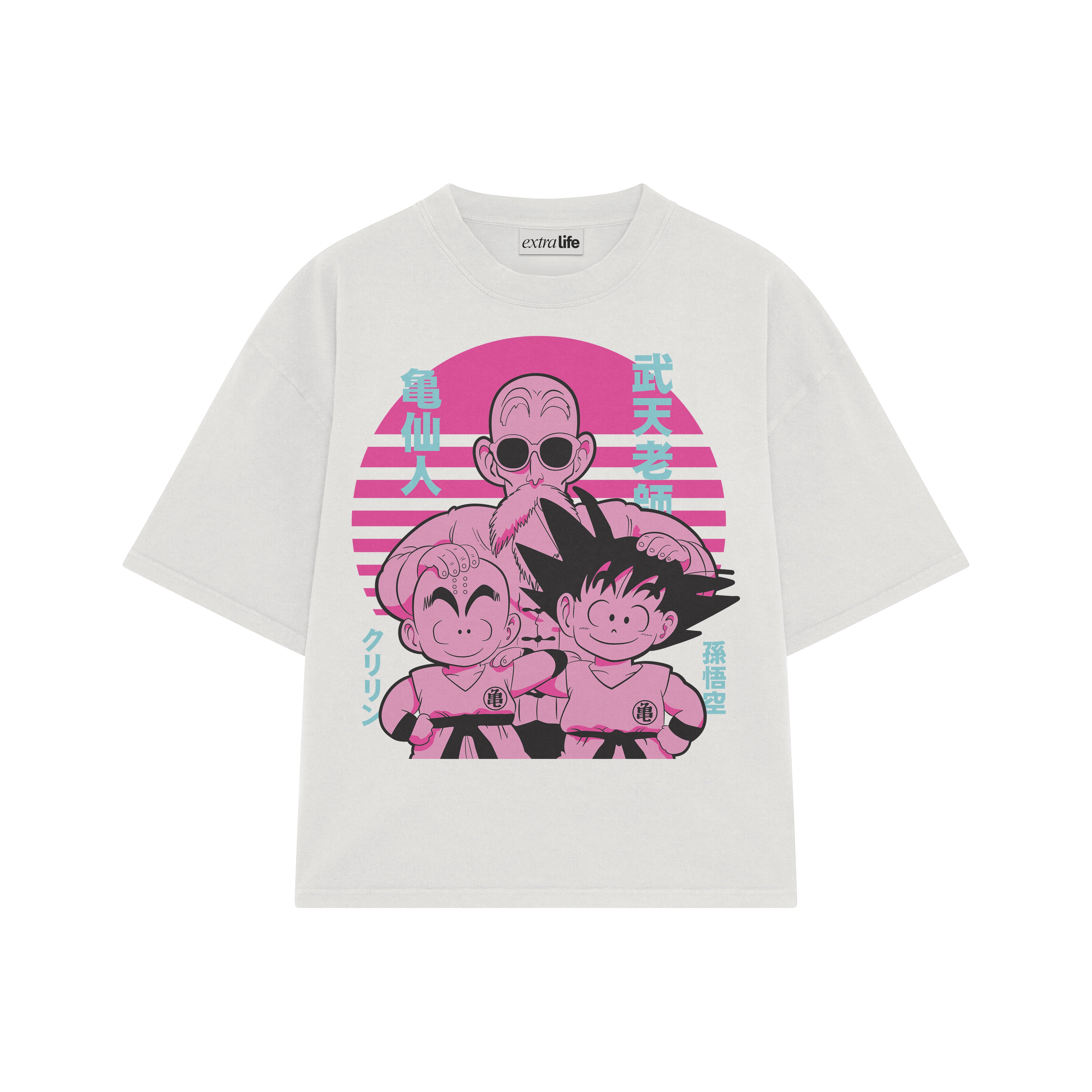 Playera streetwear premium de anime y gaming ExtraLife MX, corte boxy oversized drop shoulder heavyweight en color Deep Black y Off-White, moda urbana mexicana de culto.