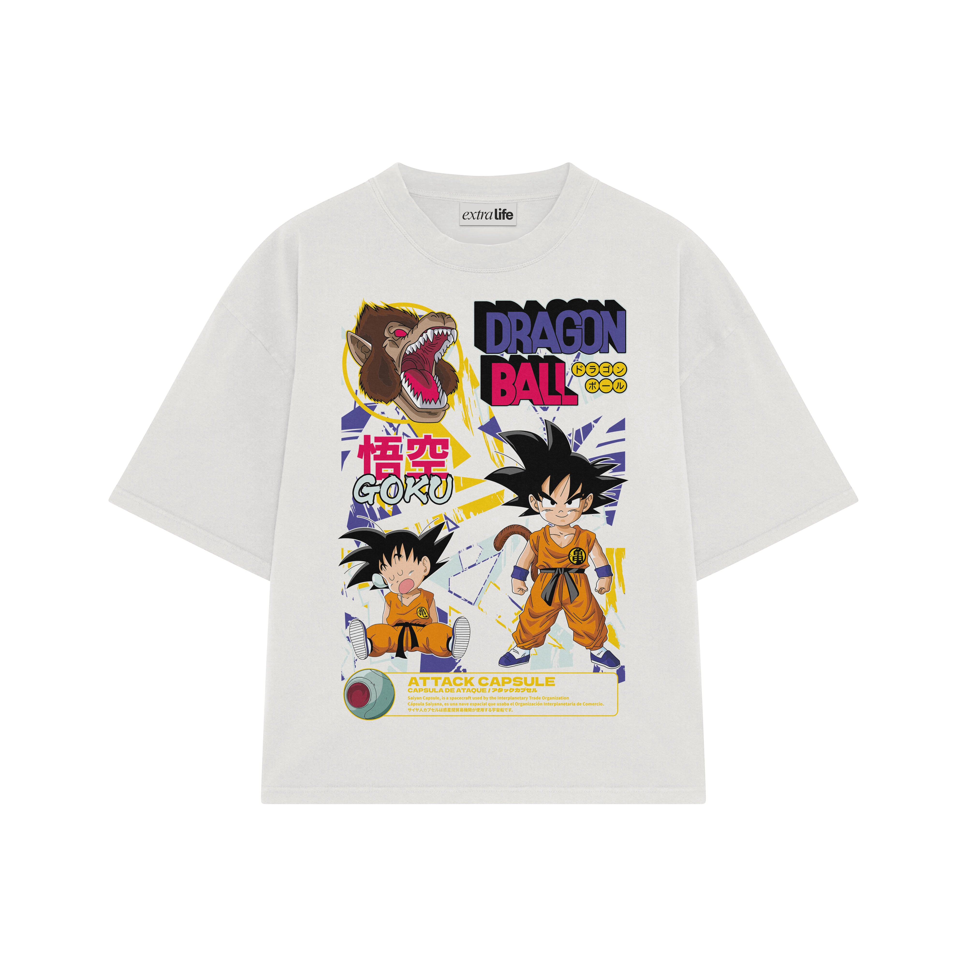 Playera streetwear premium de anime y gaming ExtraLife MX, corte boxy oversized drop shoulder heavyweight en color Deep Black y Off-White, moda urbana mexicana de culto.