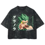 Playera streetwear premium de anime y gaming ExtraLife MX, corte boxy deluxe mineral wash heavyweight en color Acid Wash, moda urbana mexicana de culto.