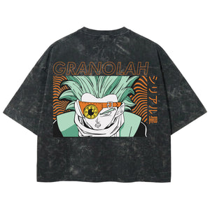 Playera streetwear premium de anime y gaming ExtraLife MX, corte boxy deluxe mineral wash heavyweight en color Acid Wash, moda urbana mexicana de culto.