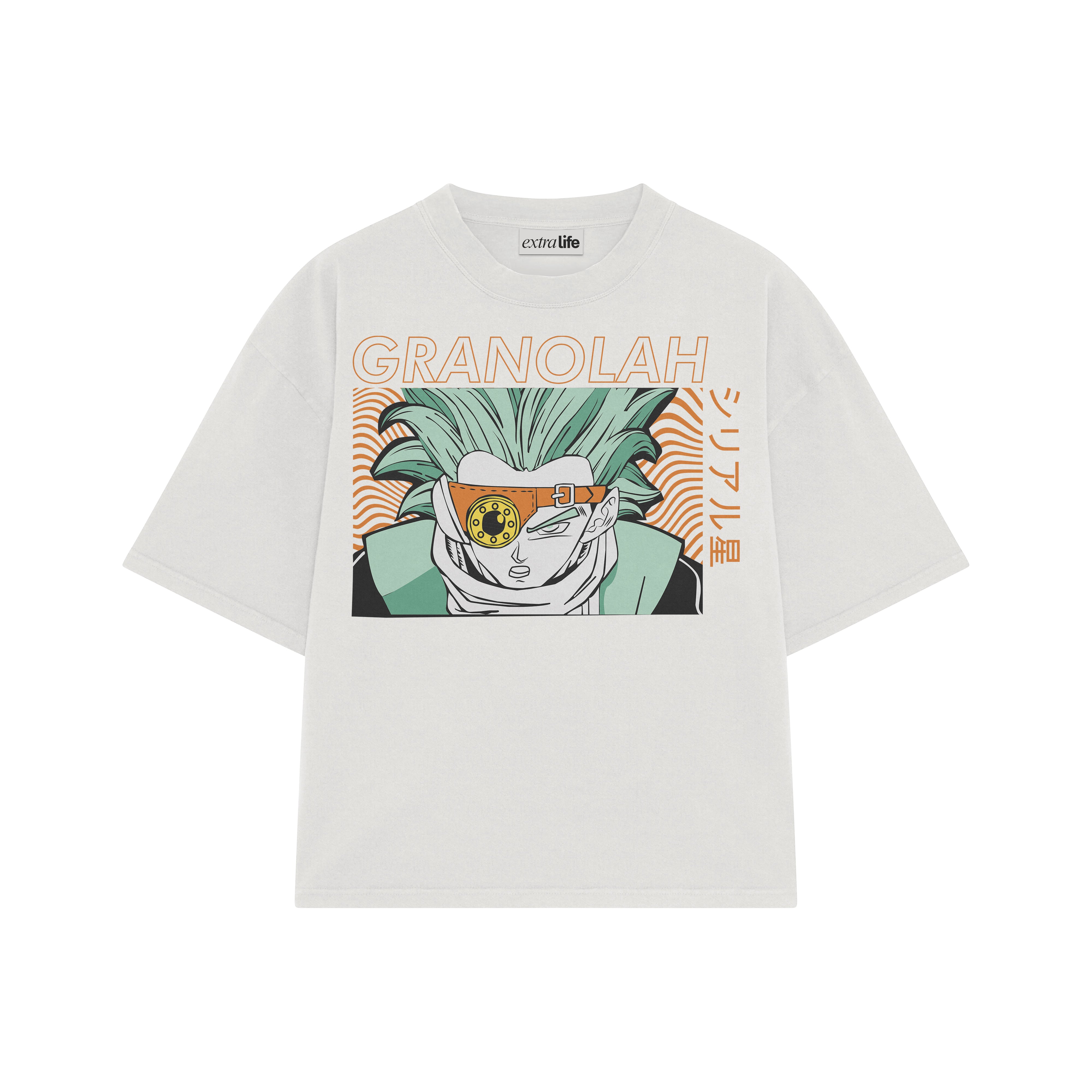 Playera streetwear premium de anime y gaming ExtraLife MX, corte boxy oversized drop shoulder heavyweight en color Deep Black y Off-White, moda urbana mexicana de culto.
