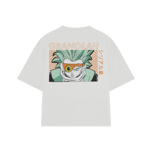 Playera streetwear premium de anime y gaming ExtraLife MX, corte boxy oversized drop shoulder heavyweight en color Deep Black y Off-White, moda urbana mexicana de culto.