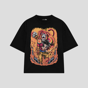 Playera streetwear premium de anime y gaming ExtraLife MX, corte boxy oversized drop shoulder heavyweight en color Deep Black y Off-White, moda urbana mexicana de culto.