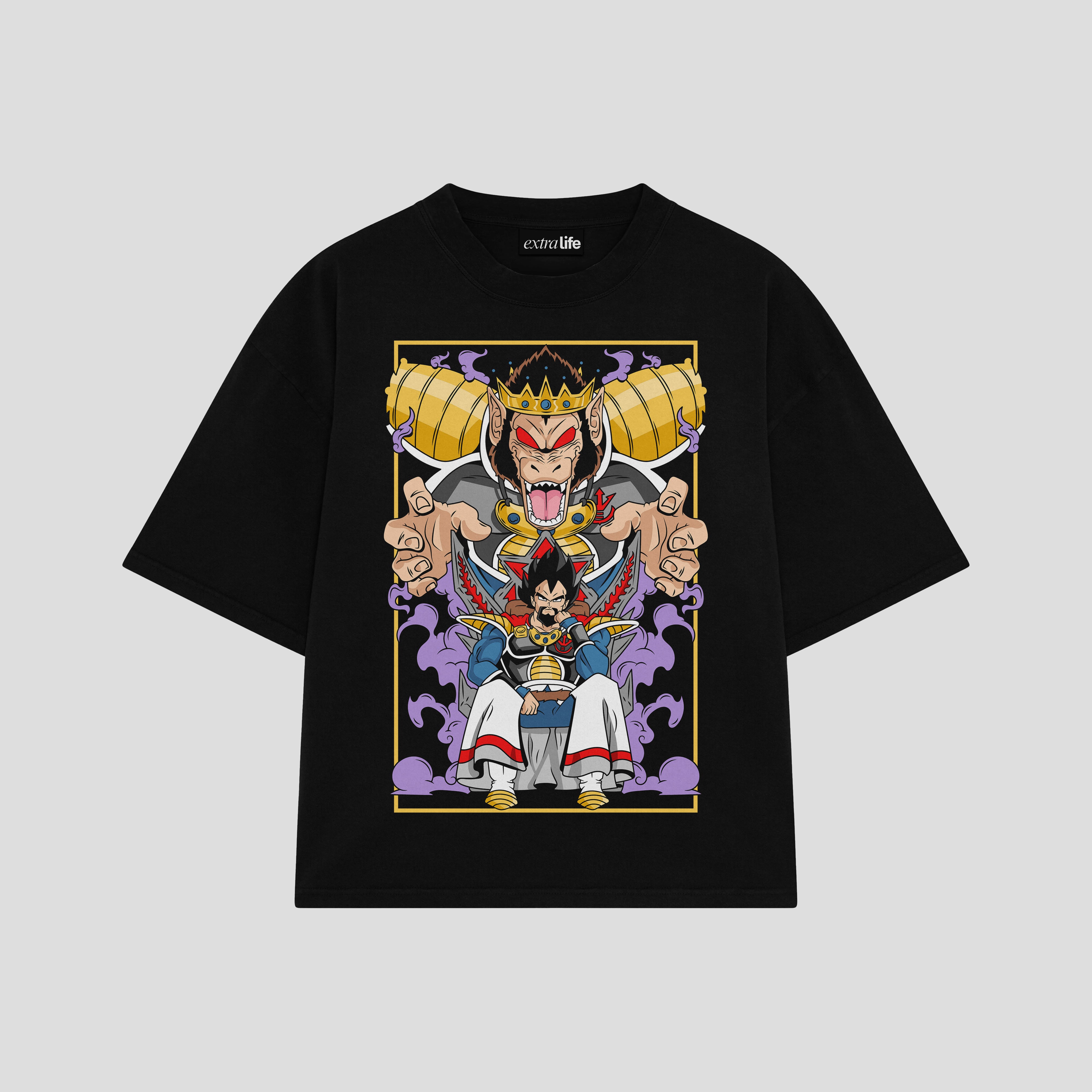 Playera streetwear premium de anime y gaming ExtraLife MX, corte boxy oversized drop shoulder heavyweight en color Deep Black y Off-White, moda urbana mexicana de culto.