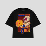 Playera streetwear premium de anime y gaming ExtraLife MX, corte boxy oversized drop shoulder heavyweight en color Deep Black y Off-White, moda urbana mexicana de culto.