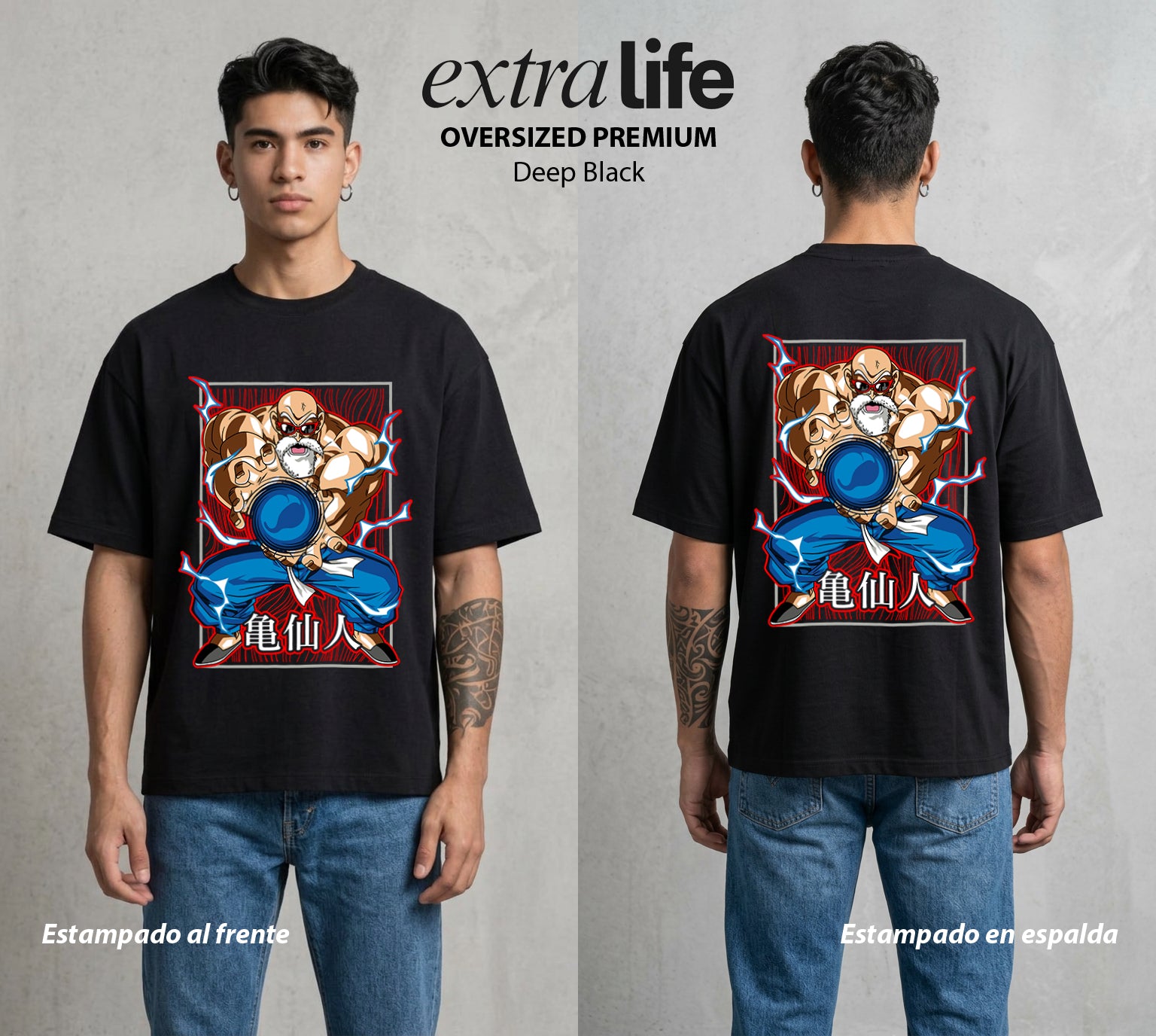 El Poder de las Esferas | El Ermitaño Tortuga #00836 - Playera Oversized Premium | Deep Black - Foto en modelo