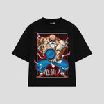 Playera streetwear premium de anime y gaming ExtraLife MX, corte boxy oversized drop shoulder heavyweight en color Deep Black y Off-White, moda urbana mexicana de culto.