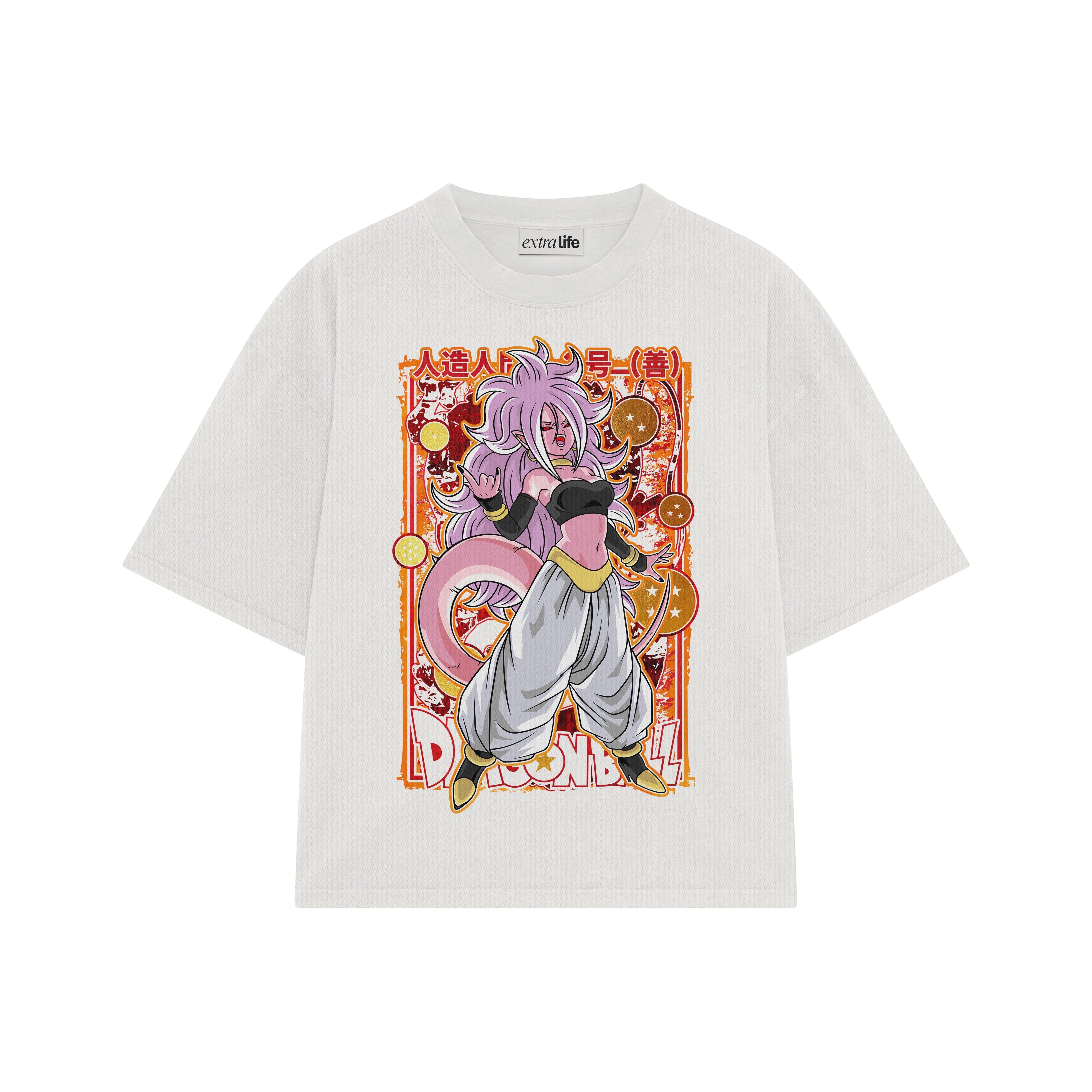 Playera streetwear premium de anime y gaming ExtraLife MX, corte boxy oversized drop shoulder heavyweight en color Deep Black y Off-White, moda urbana mexicana de culto.
