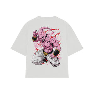 Playera streetwear premium de anime y gaming ExtraLife MX, corte boxy oversized drop shoulder heavyweight en color Deep Black y Off-White, moda urbana mexicana de culto.