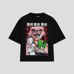 Playera streetwear premium de anime y gaming ExtraLife MX, corte boxy oversized drop shoulder heavyweight en color Deep Black y Off-White, moda urbana mexicana de culto.