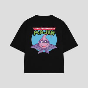 Playera streetwear premium de anime y gaming ExtraLife MX, corte boxy oversized drop shoulder heavyweight en color Deep Black y Off-White, moda urbana mexicana de culto.