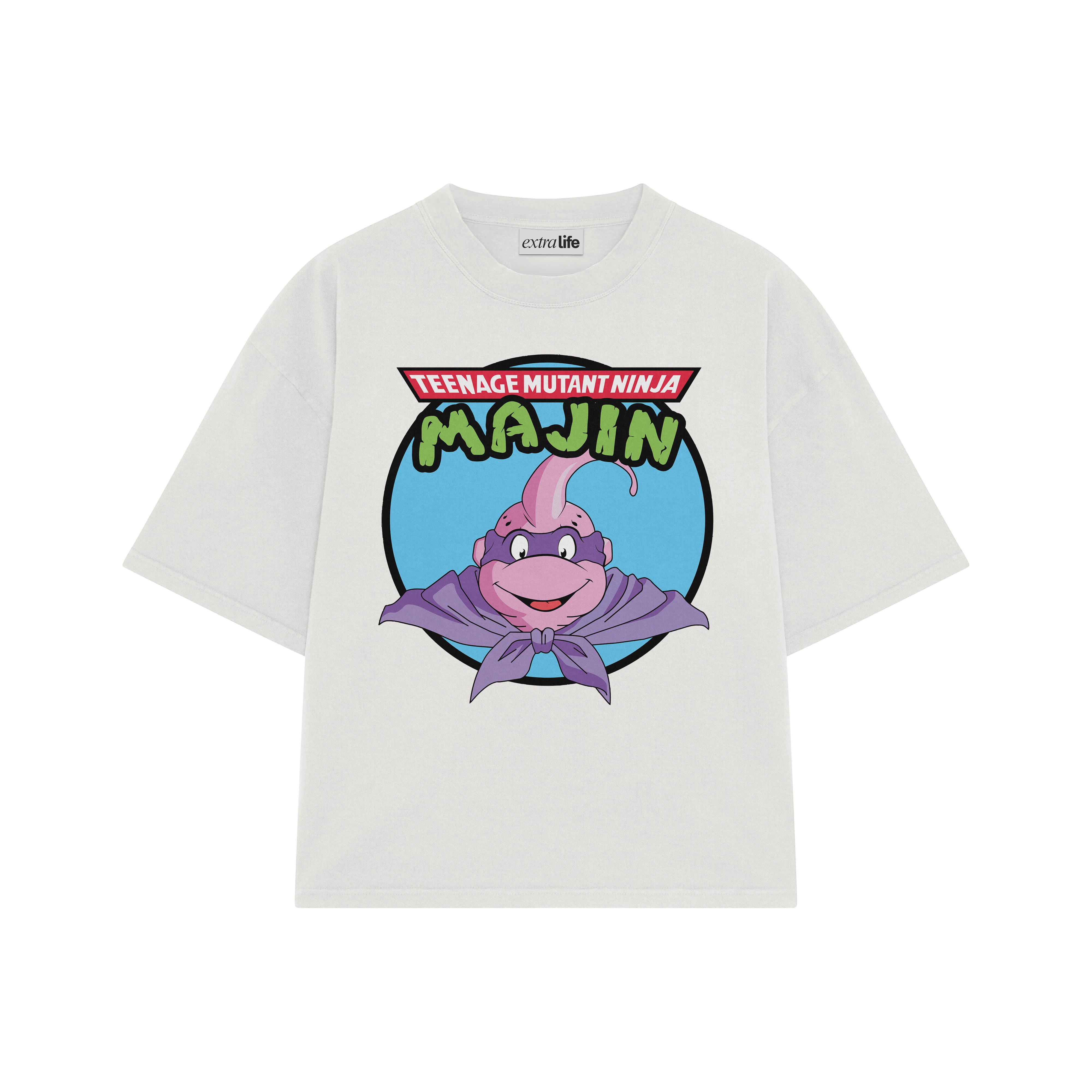 Playera streetwear premium de anime y gaming ExtraLife MX, corte boxy oversized drop shoulder heavyweight en color Deep Black y Off-White, moda urbana mexicana de culto.