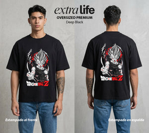 El Poder de las Esferas | Orgullo Saiyajin #00850 - Playera Oversized Premium | Deep Black - Foto en modelo