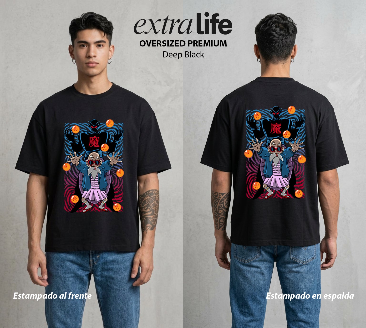 El Poder de las Esferas | El Ermitaño Tortuga #00852 - Playera Oversized Premium | Deep Black - Foto en modelo