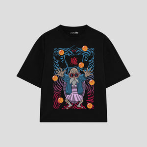 Playera streetwear premium de anime y gaming ExtraLife MX, corte boxy oversized drop shoulder heavyweight en color Deep Black y Off-White, moda urbana mexicana de culto.