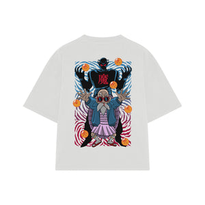 Playera streetwear premium de anime y gaming ExtraLife MX, corte boxy oversized drop shoulder heavyweight en color Deep Black y Off-White, moda urbana mexicana de culto.