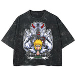 Playera streetwear premium de anime y gaming ExtraLife MX, corte boxy deluxe mineral wash heavyweight en color Acid Wash, moda urbana mexicana de culto.