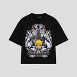 Playera streetwear premium de anime y gaming ExtraLife MX, corte boxy oversized drop shoulder heavyweight en color Deep Black y Off-White, moda urbana mexicana de culto.