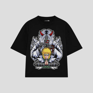 Playera streetwear premium de anime y gaming ExtraLife MX, corte boxy oversized drop shoulder heavyweight en color Deep Black y Off-White, moda urbana mexicana de culto.