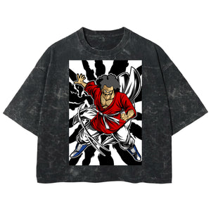 Playera streetwear premium de anime y gaming ExtraLife MX, corte boxy deluxe mineral wash heavyweight en color Acid Wash, moda urbana mexicana de culto.