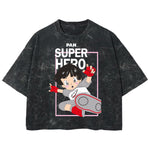 Playera streetwear premium de anime y gaming ExtraLife MX, corte boxy deluxe mineral wash heavyweight en color Acid Wash, moda urbana mexicana de culto.