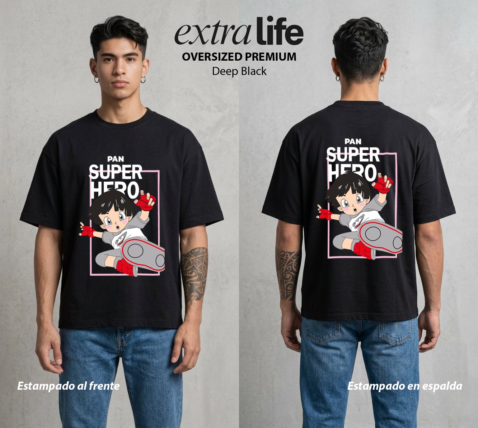 El Poder de las Esferas | La Nieta del Guerrero #00859 - Playera Oversized Premium | Deep Black - Foto en modelo