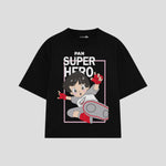 Playera streetwear premium de anime y gaming ExtraLife MX, corte boxy oversized drop shoulder heavyweight en color Deep Black y Off-White, moda urbana mexicana de culto.