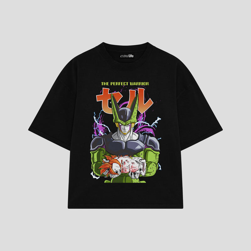 Playera streetwear premium de anime y gaming ExtraLife MX, corte boxy oversized drop shoulder heavyweight en color Deep Black y Off-White, moda urbana mexicana de culto.