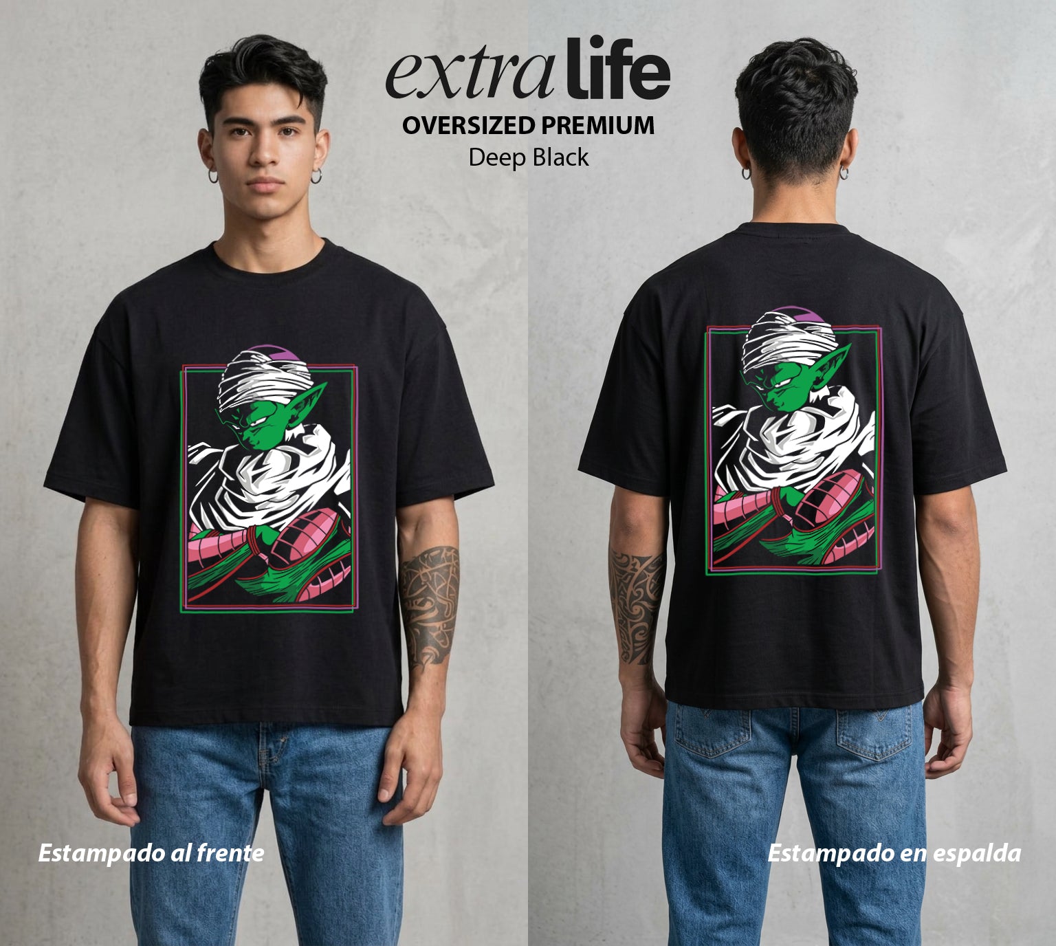 El Poder de las Esferas | El Guardian Namekiano #00861 - Playera Oversized Premium | Deep Black - Foto en modelo