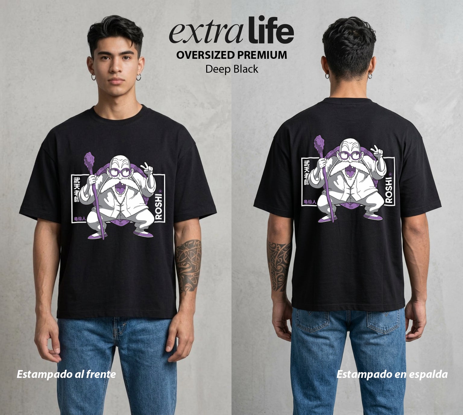 El Poder de las Esferas | La Sabiduria del Mar #00864 - Playera Oversized Premium | Deep Black - Foto en modelo