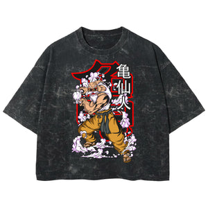 Playera streetwear premium de anime y gaming ExtraLife MX, corte boxy deluxe mineral wash heavyweight en color Acid Wash, moda urbana mexicana de culto.