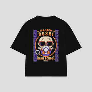 Playera streetwear premium de anime y gaming ExtraLife MX, corte boxy oversized drop shoulder heavyweight en color Deep Black y Off-White, moda urbana mexicana de culto.