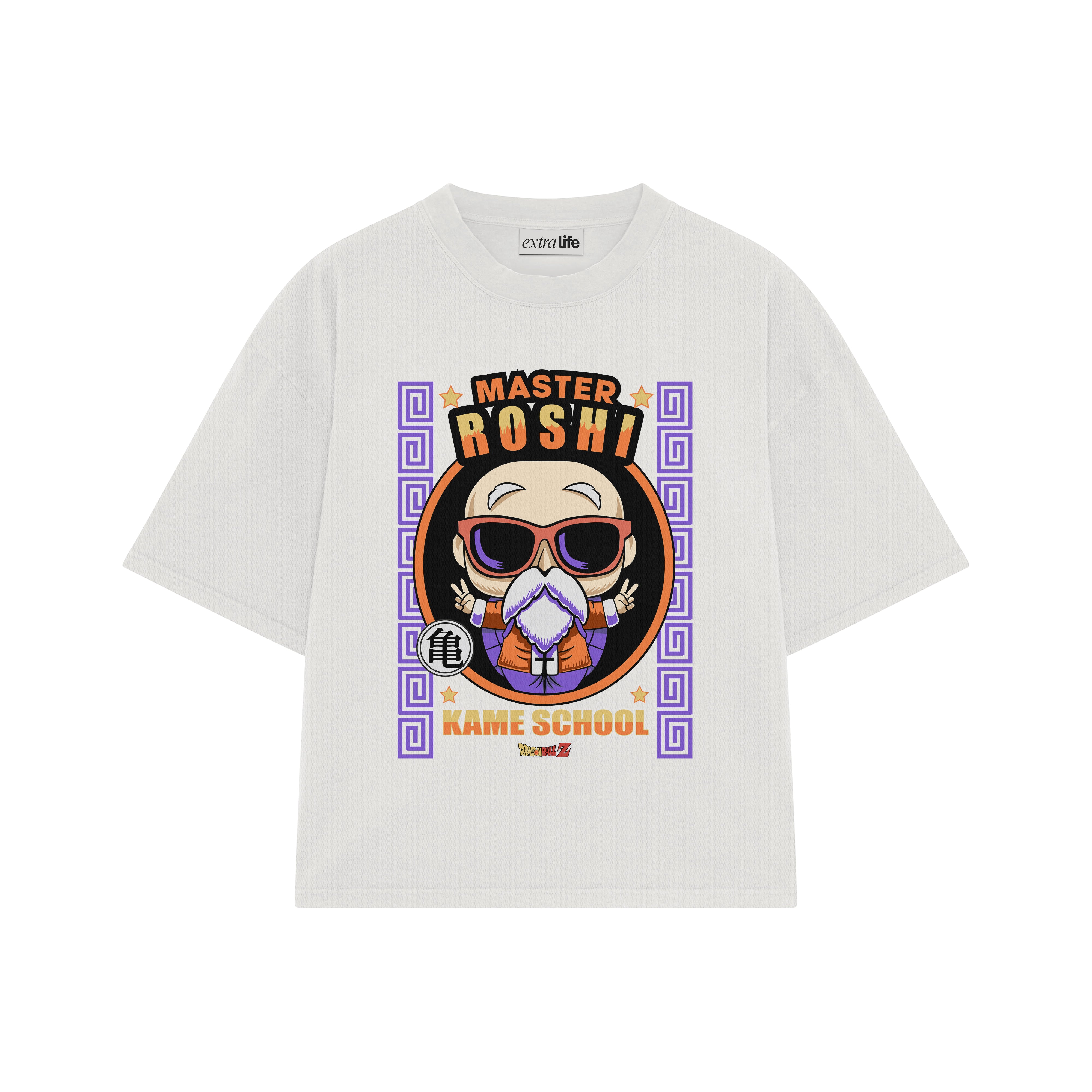 Playera streetwear premium de anime y gaming ExtraLife MX, corte boxy oversized drop shoulder heavyweight en color Deep Black y Off-White, moda urbana mexicana de culto.