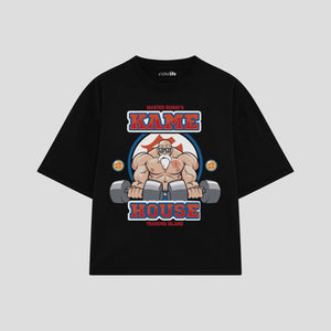 Playera streetwear premium de anime y gaming ExtraLife MX, corte boxy oversized drop shoulder heavyweight en color Deep Black y Off-White, moda urbana mexicana de culto.