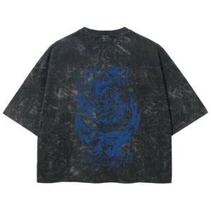 Playera streetwear premium de anime y gaming ExtraLife MX, corte boxy deluxe mineral wash heavyweight en color Acid Wash, moda urbana mexicana de culto.