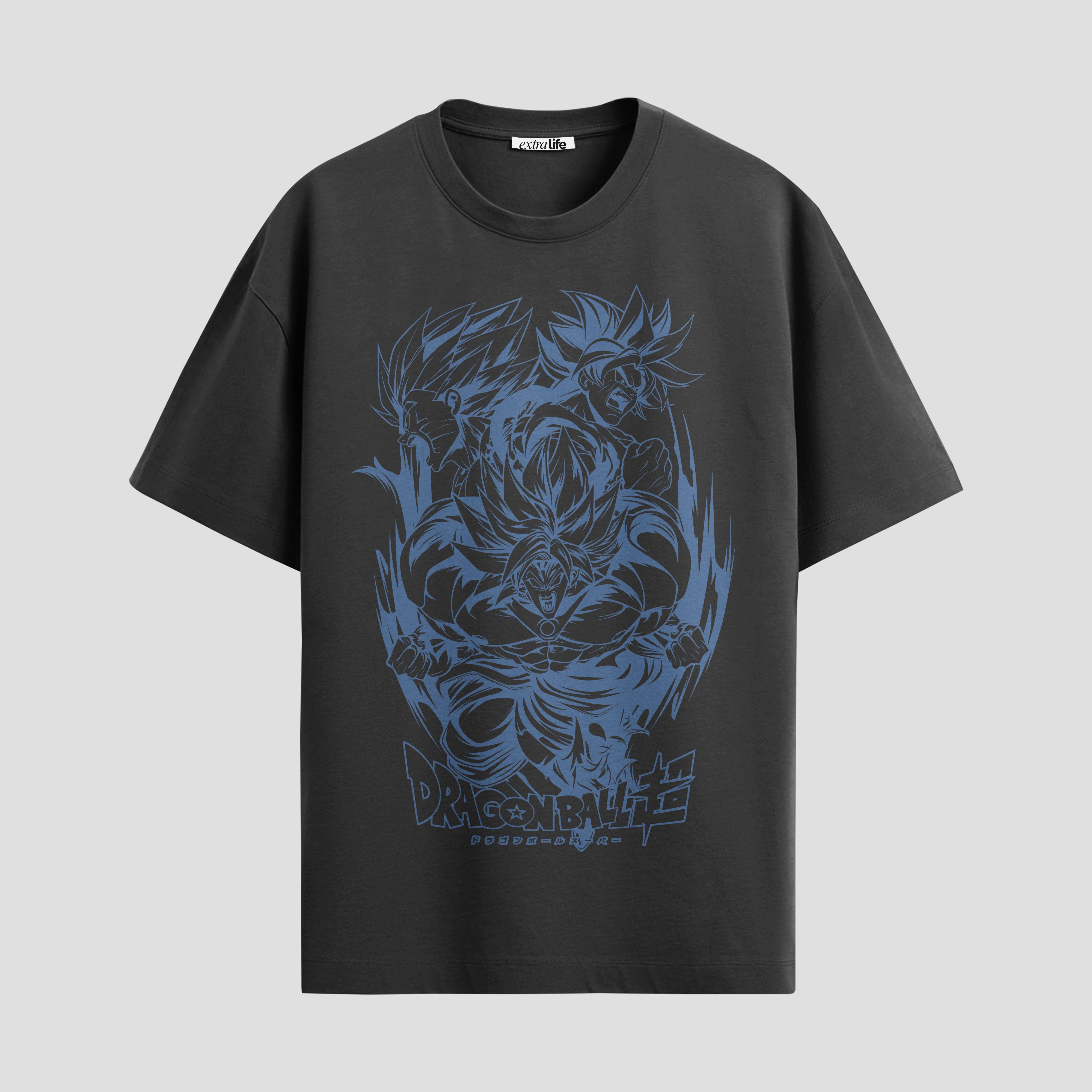 Playera urbana de anime y gaming ExtraLife MX, corte Standard Fit unisex ligero y transpirable en color Deep Black y Pure White, ropa de uso diario para gym y casual.