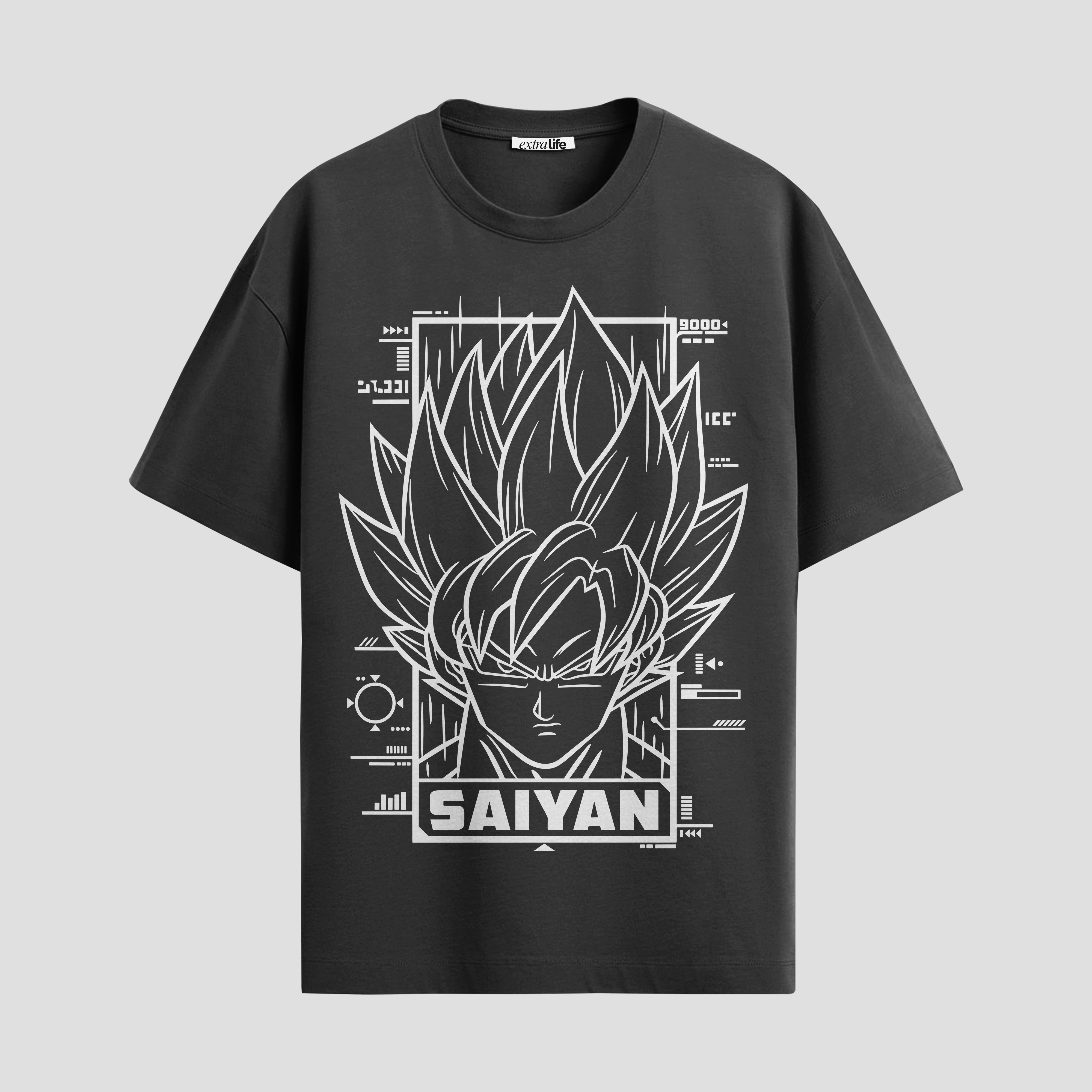 Playera urbana de anime y gaming ExtraLife MX, corte Standard Fit unisex ligero y transpirable en color Deep Black y Pure White, ropa de uso diario para gym y casual.
