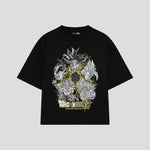 Playera streetwear premium de anime y gaming ExtraLife MX, corte boxy oversized drop shoulder heavyweight en color Deep Black y Off-White, moda urbana mexicana de culto.