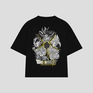 Playera streetwear premium de anime y gaming ExtraLife MX, corte boxy oversized drop shoulder heavyweight en color Deep Black y Off-White, moda urbana mexicana de culto.